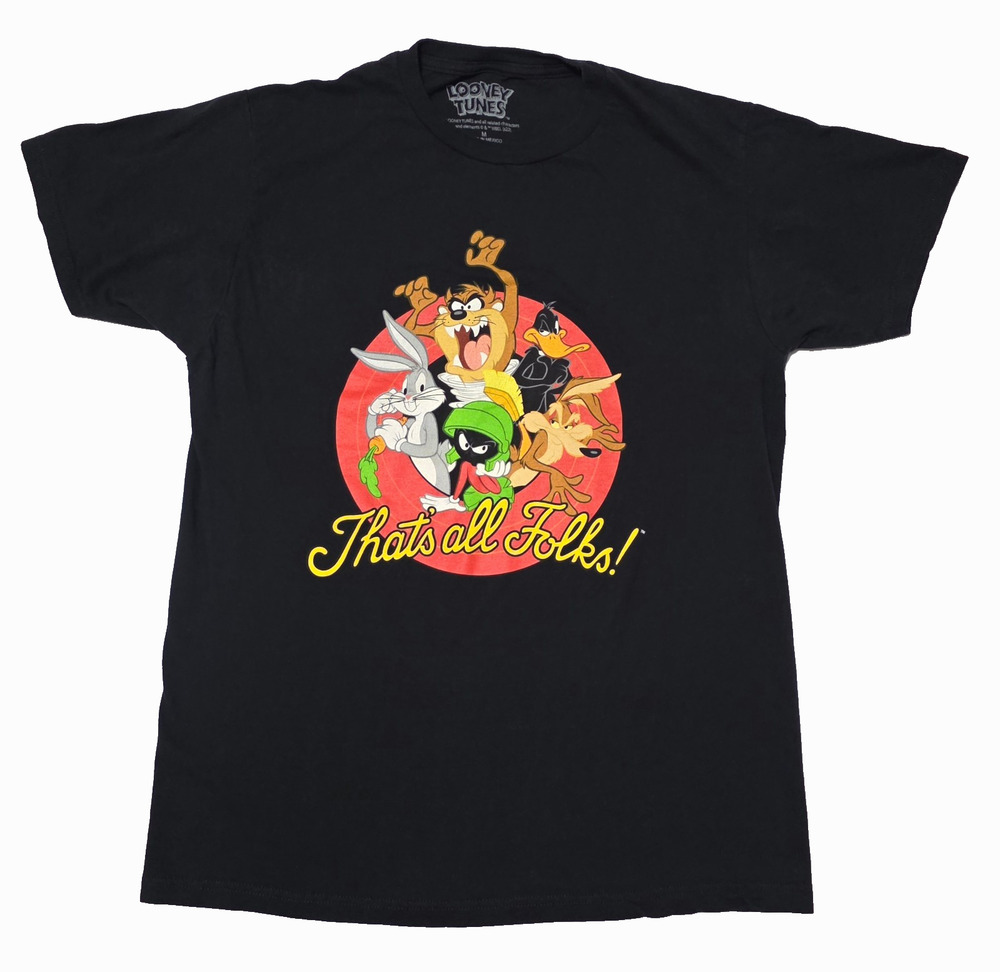 Vintage Style Looney Tunes -hat's All Folks- Black T-Shirt - Size M
